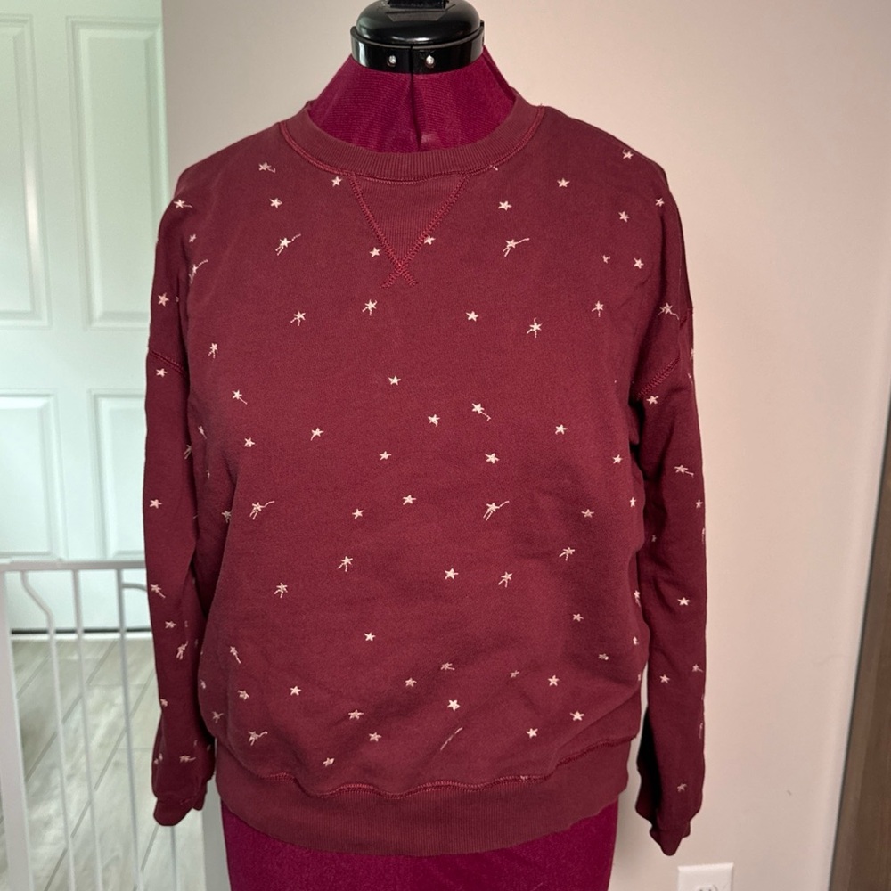 Lou & Grey Shooting Star Terry Sweatshirt‎ Burgundy Women's M Celestial Cotton